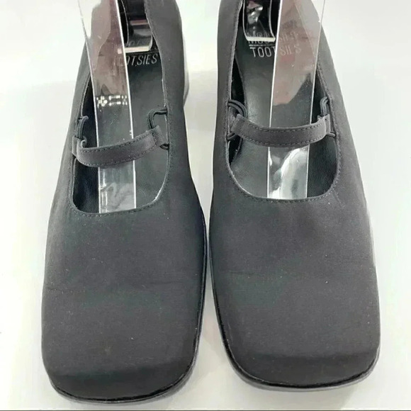 Mootsies Tootsies Janet heels size 7 black satin vintage square toe Y2k 90s - Picture 3 of 12